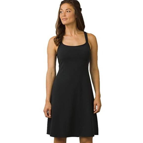 PRANA Breathe Knee Length Tank Dress A-Line Pullover Double Scoop Black Size XS - Picture 1 of 12